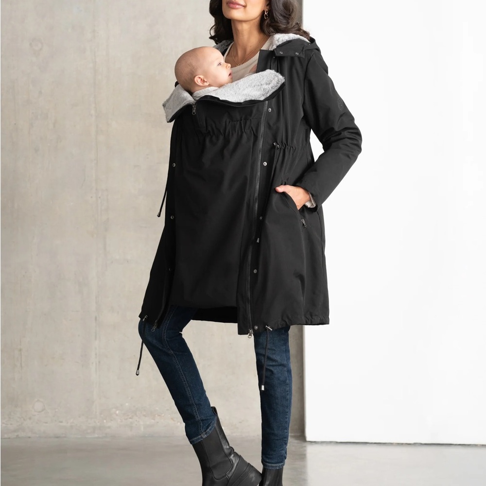 Seraphine Valetta Navy Maternity Coat with Gray Lining